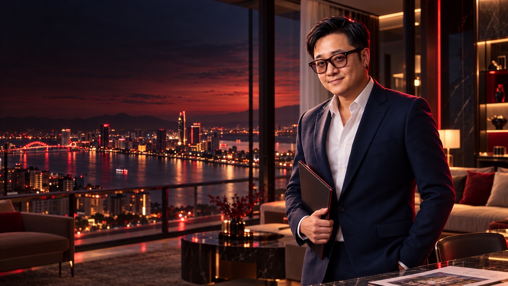 Nhiệt Thành quan sát thành phố từ một căn hộ